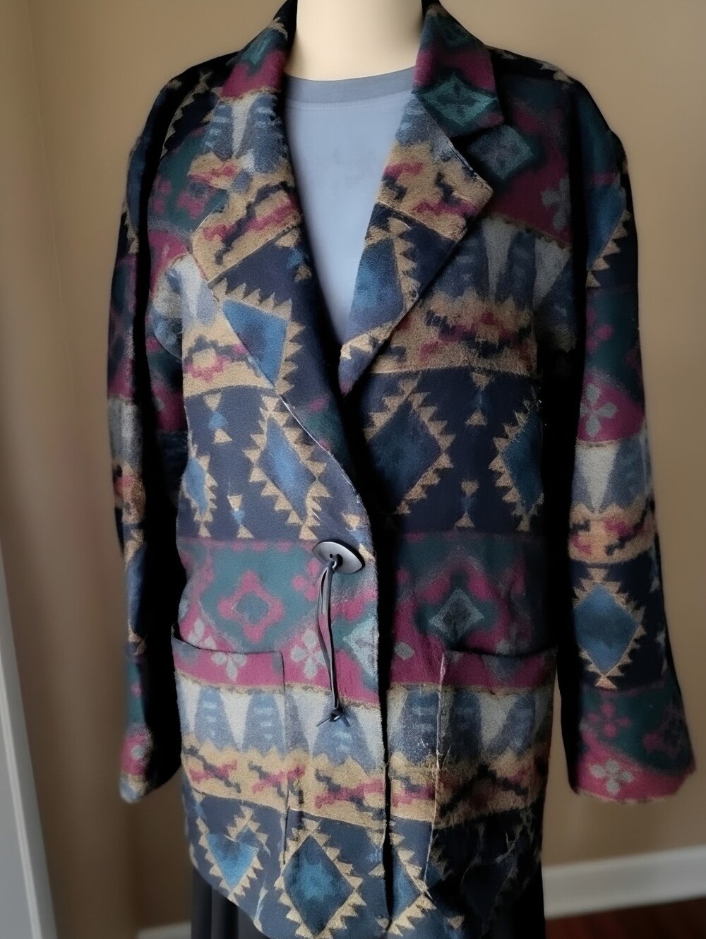 Vintage Blend Coat M.J. Carroll‎ Geometric Southwestern Aztec Wool Jacket Size L